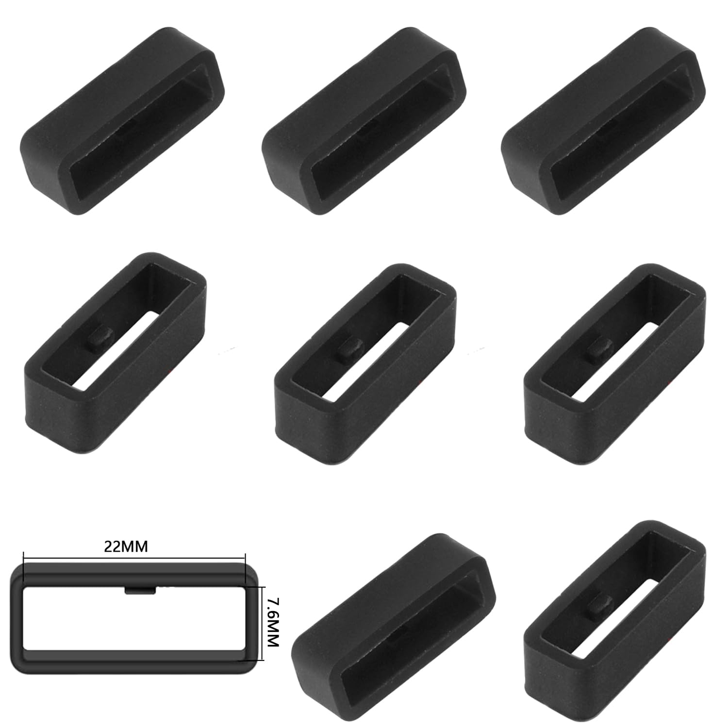 8 pcs 22mm Retenedor Correa Reloj Inteligente,reloj silicona Anillos de sujeción de para correas,Retenedor repuesto sujetador,Soporte de silicona（Negro）