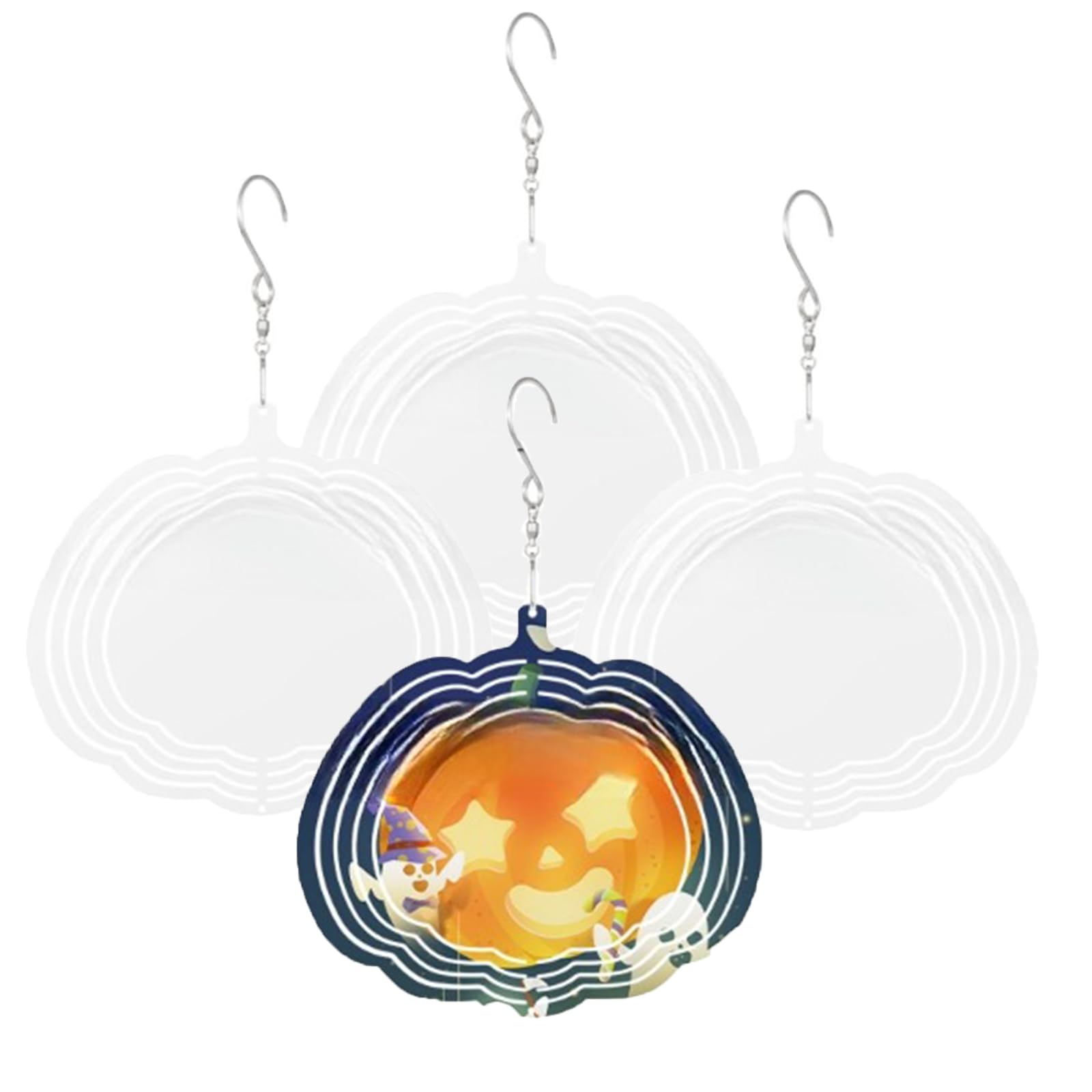 4Pcs 10 Inch Sublimation Wind Spinner Blanks,Pumpkin-Shaped Hanging Wind Spinners DIY Crafts,3D Aluminum Wind Spinners for Yard Garden Indoor Outdoor Front Door Decoration (10 Inch, 4)