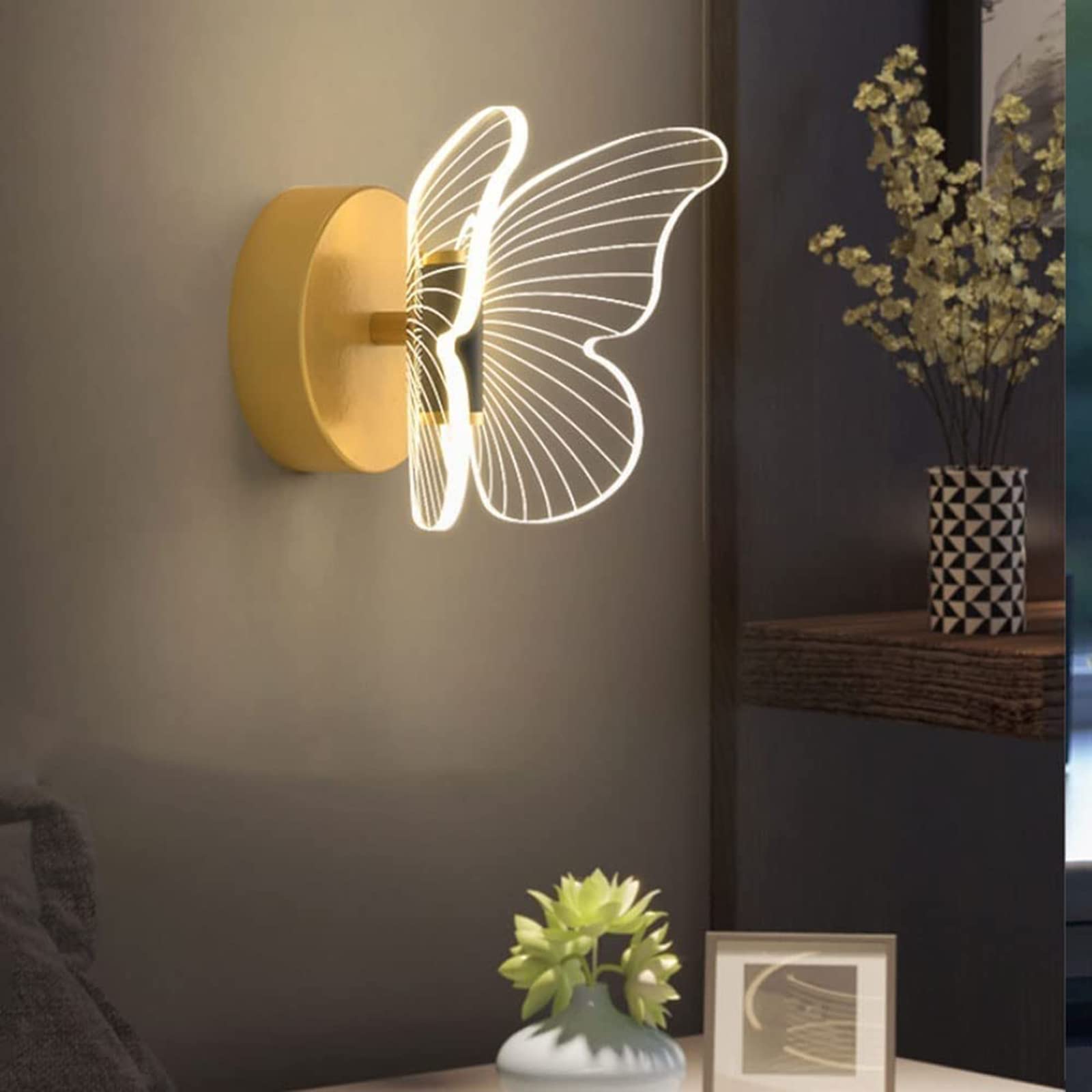 Lampa ścienna nocna dekoracyjna lampa 6W nowoczesna złota motyl lampa ścienna, oświetlenie nocne do sypialni, dziecięca dziewczyna sypialnia niemowlęca dekoracja ścienna latarnia, ciepłe światło,
