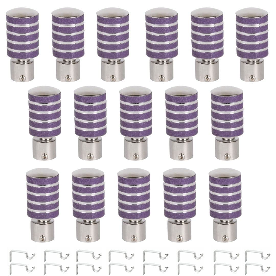 Rkoing Stainless Steel Curtain Bracket with Support 1 Inch Rod Pocket Finials Designer Door and Window Rod Support Fittings, Curtain Rod Holder (Pack of 16, Purple)