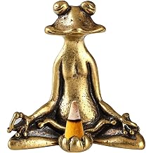 Yoga Meditating Frog Statue Figurine Incense Burner Metal Copper Brass Portable Mini Size Sculpture Home Office Table Decor Car Dashboard Zen Accessories Ornaments B