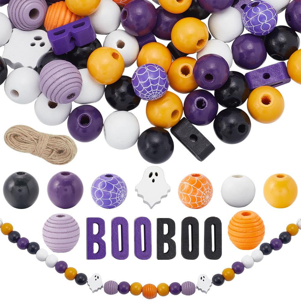 Cuentas de madera de Halloween para crear joyería artesanal y guirnaldas en casa