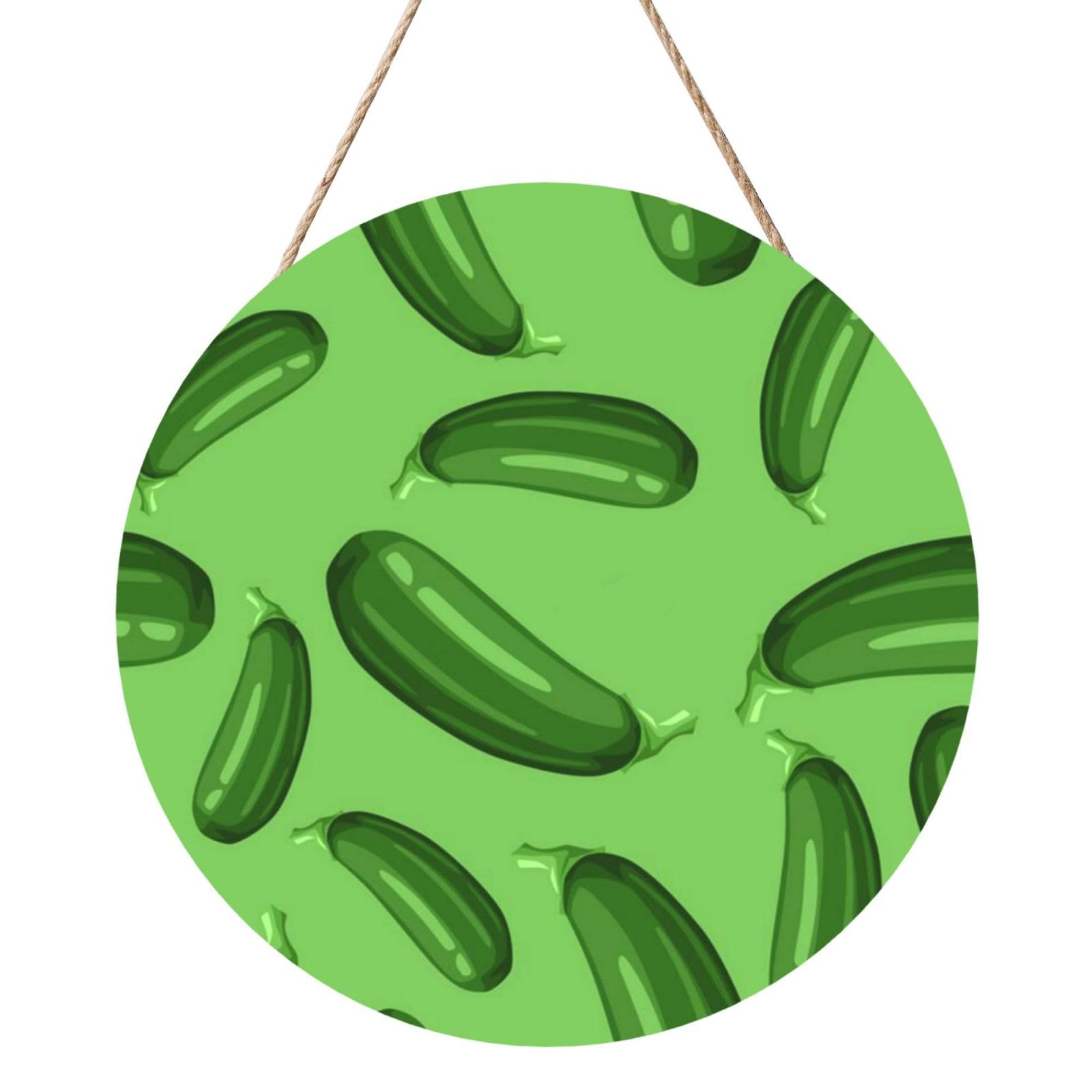 InOmak Green Ripe Zucchini, Round Wood Panel Painting 12 in, Wall Hanging Painting For Home