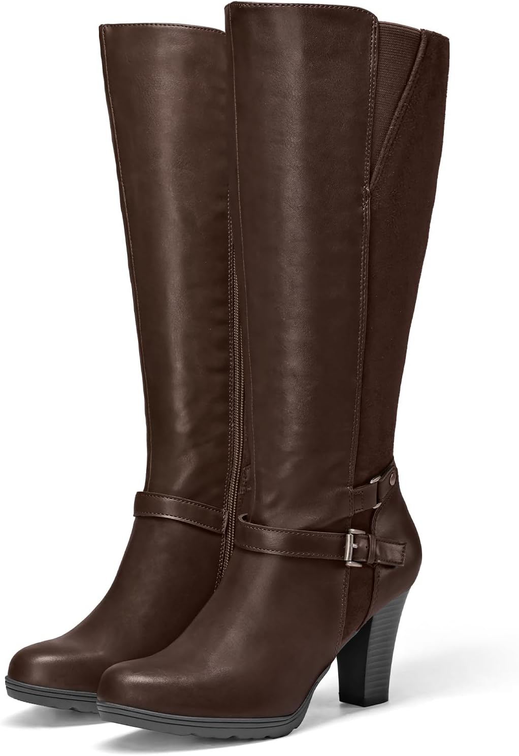 mysoft Women's Knee High Boots Chunky Heel Boots with Zipper - Image 3