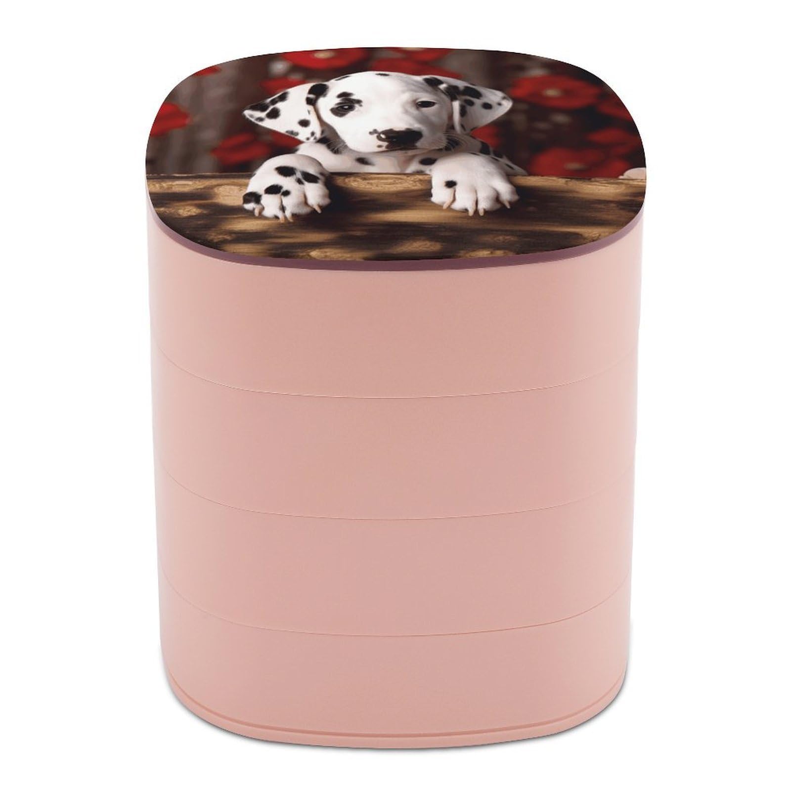 JTREHY Dalmatian Puppy Jewelry Box 4-Layer Covered Rotating Jewelry Storage Box Large Capacity Storage Boxes Portable Jewelry Case for Bracelets Earrings Necklace