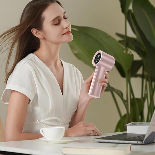 Miniatura 6 de Ventilador de mano portátil, velocidad (1-100) turbo personal ajustable, ventilador de refrigeración recargable de batería de 4000 mAh, pantalla