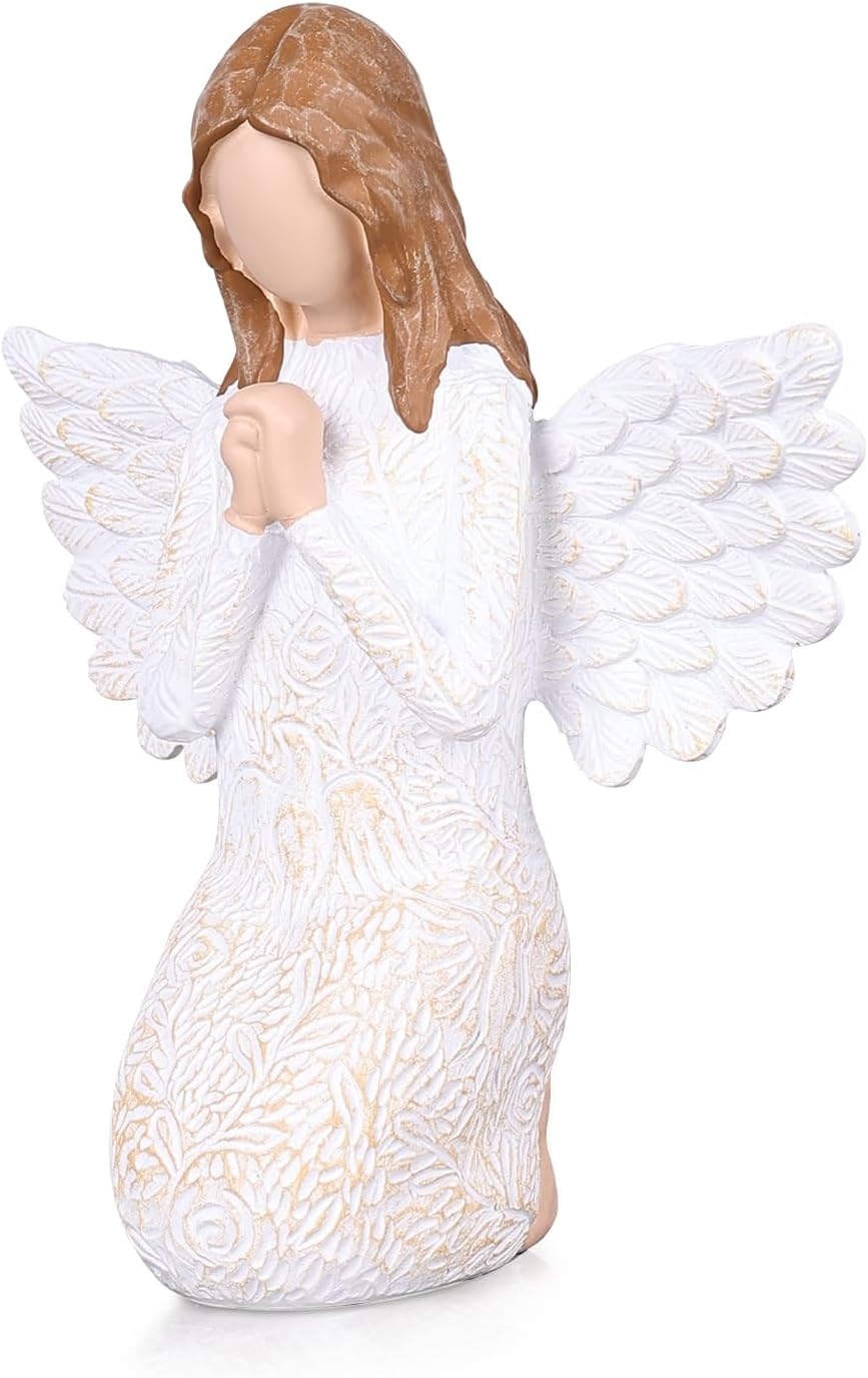 White Praying Angel Figurine – Hand-Painted Guardian Angel Statue, Sympathy and Healing Gift for Women, Spiritual Home Accent for Remembrance or Comfort, Memorial Figurine, Baptism, Confirmation Gift