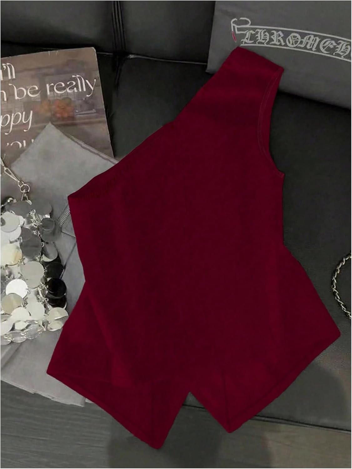 GORGLITTER Women's One Shoulder Blazer Vest Tops Sleeveless Metal Button Up Business Casual Work Suit Top Dressy Trendy