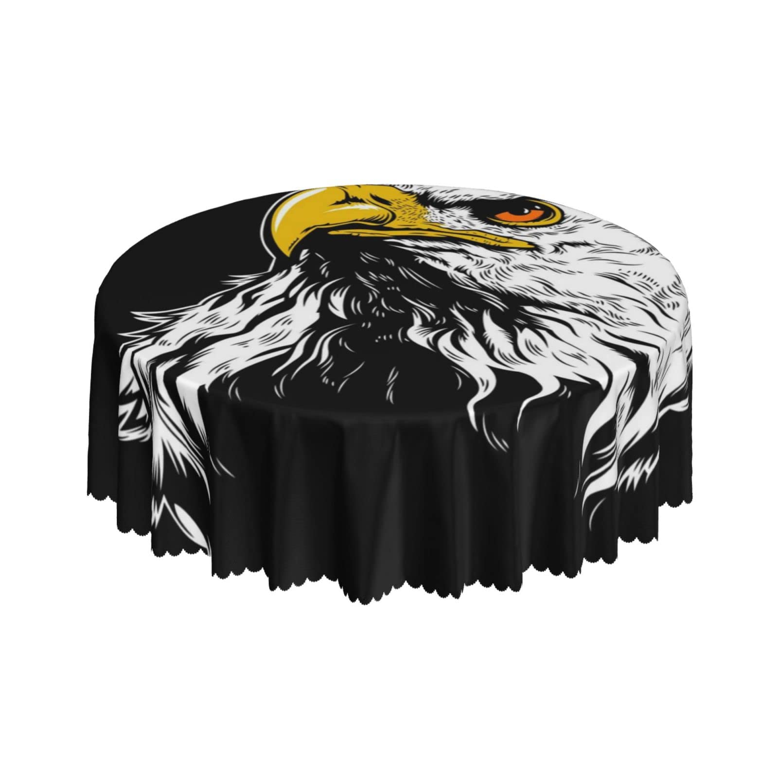 Lsjuee White Eagle Abstract Dark Round Tablecloth 60 Inch Printed Washable Tablecloth for Dining Party Holiday Fall Home Decorative