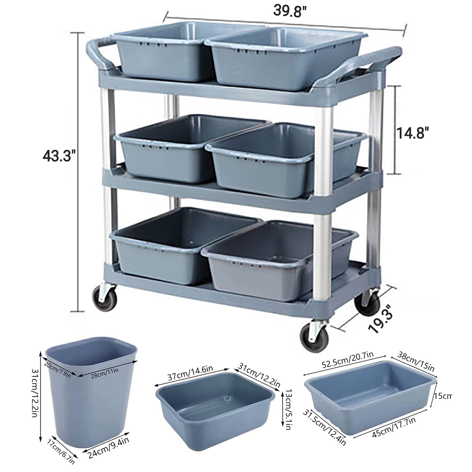 Carrello portautensili a 3 ripiani con ruote per cucina, ristorante, bar, carrello di stoccaggio e servizio di livello commerciale, organizer mobile
