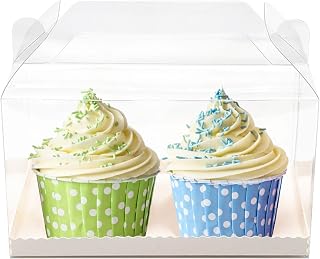 30 Pcs Gable Clear Favor Boxes with Handle, Gable Clear Gift Boxes Large, Clear Cake Boxes for Favors with Handle & White Cardboard, for Wedding, Party, Christmas, 7" x4" x 4"