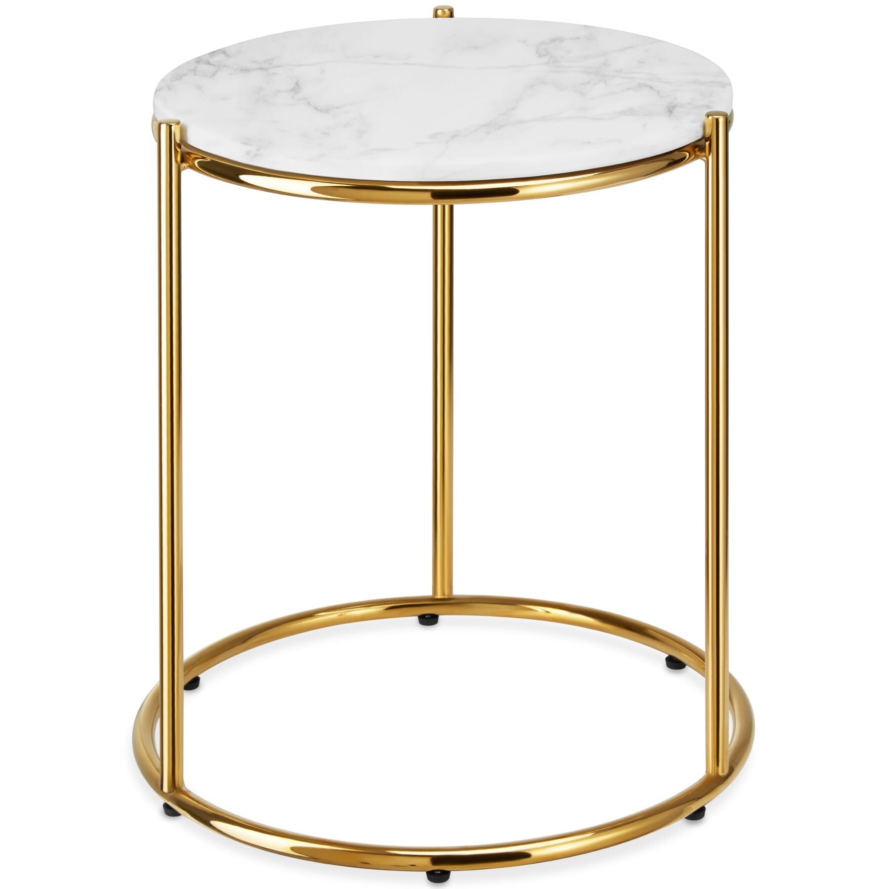 tectake® tavolino salotto in marmo, base in metallo, tavolino da caffè, tavolo basso rotondo, tavolino basso in marmo moderno per salotto, soggiorno,metallo, design, tavolo da balcone - Bianco/Oro