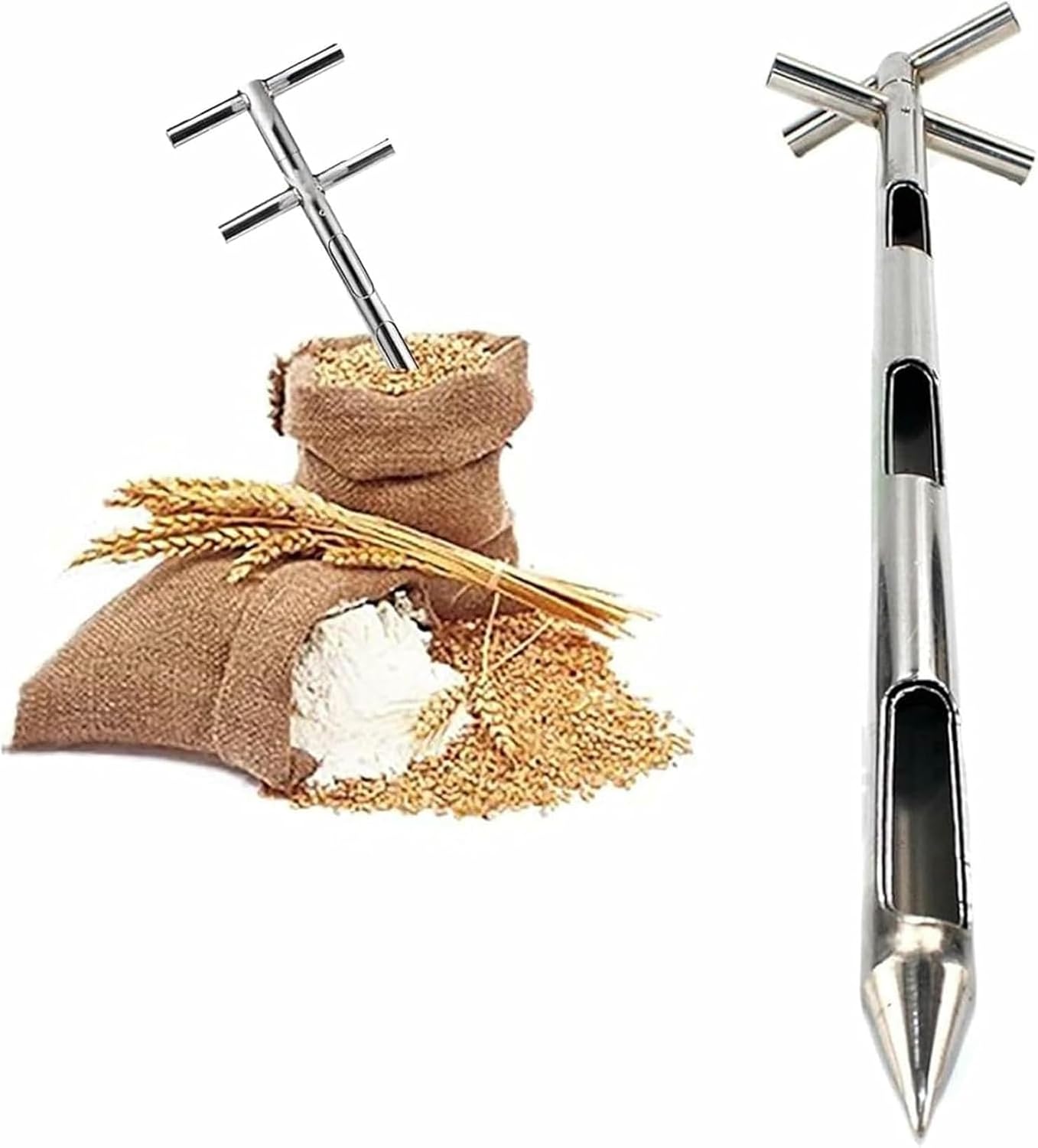 Three Zone Grain Probe Sampler - Stainless Steel Sampling Tool with Rotating Ports for Wheat, Corn, Rice Feed Quality Testing - Precision Grain Analysis Tool~/
