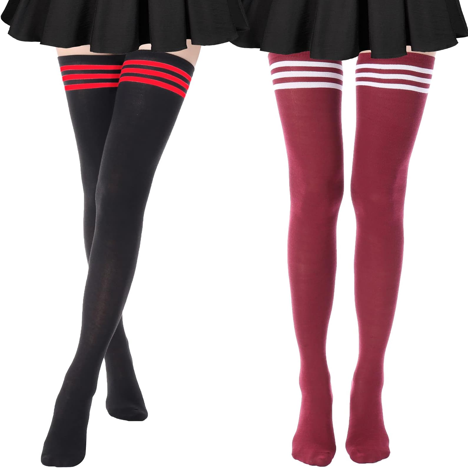DRESHOW Extra Long High Thigh Socks Striped Over Knee Thin Tights Long Stocking
