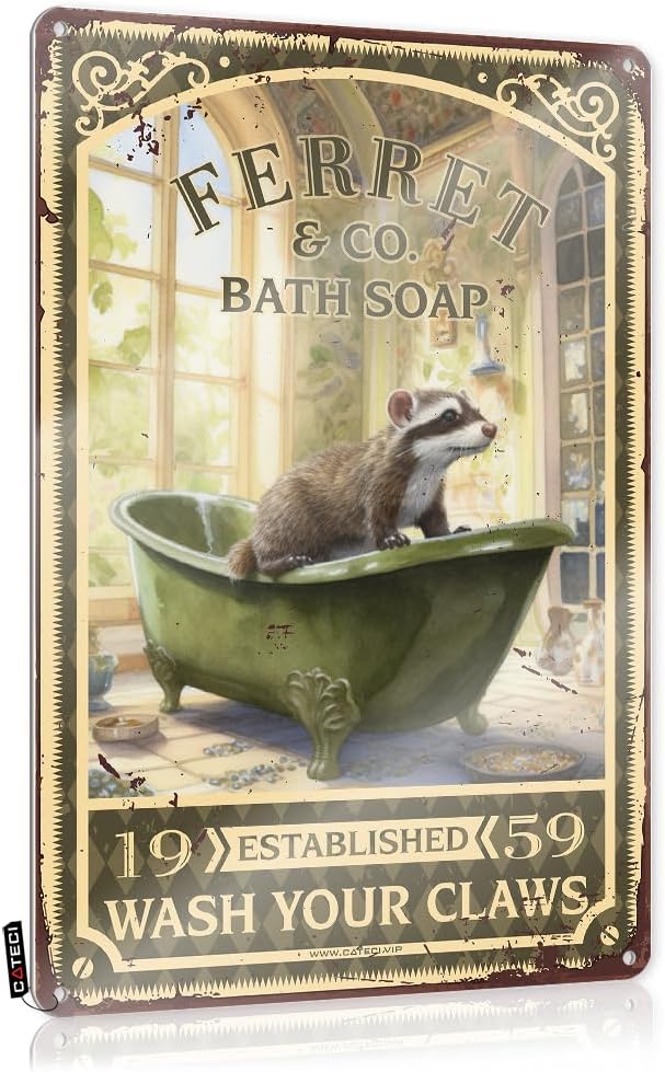 Ferret Bath Soap Wash Your Paws Tin Sign Metal Signs Funnyfun Decorzen Garden Decor Outdoormens Bathroom Decor (Color : Colour, Size : 30X40CM)