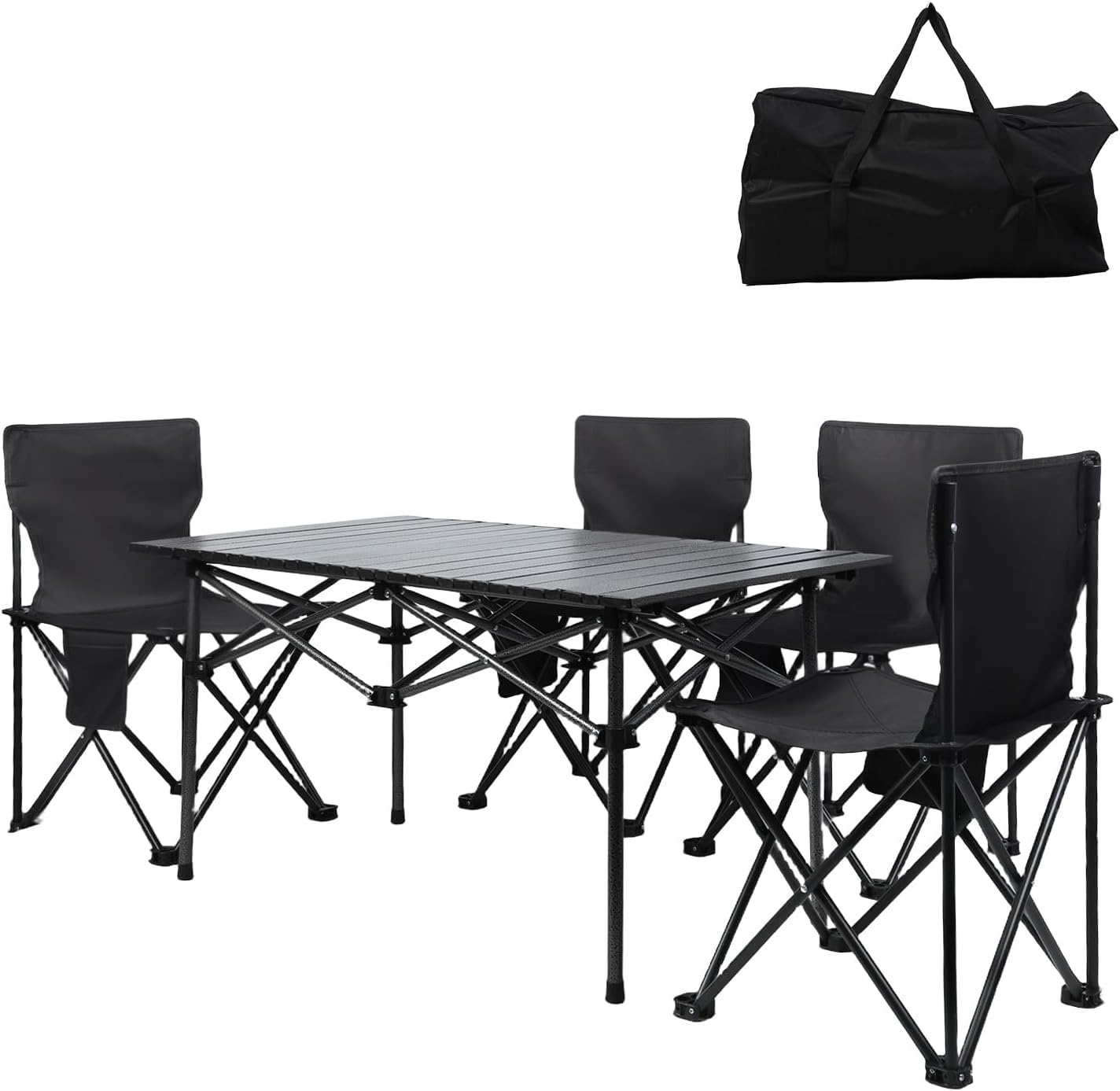 Générique Table de Camping Pliante avec 4 Chaises, Ensemble Table Pique-Nique Extérieur en Métal avec Sac de Transport, Table Pliante Portable pour BBQ, Jardin, Pêche et Randonnée