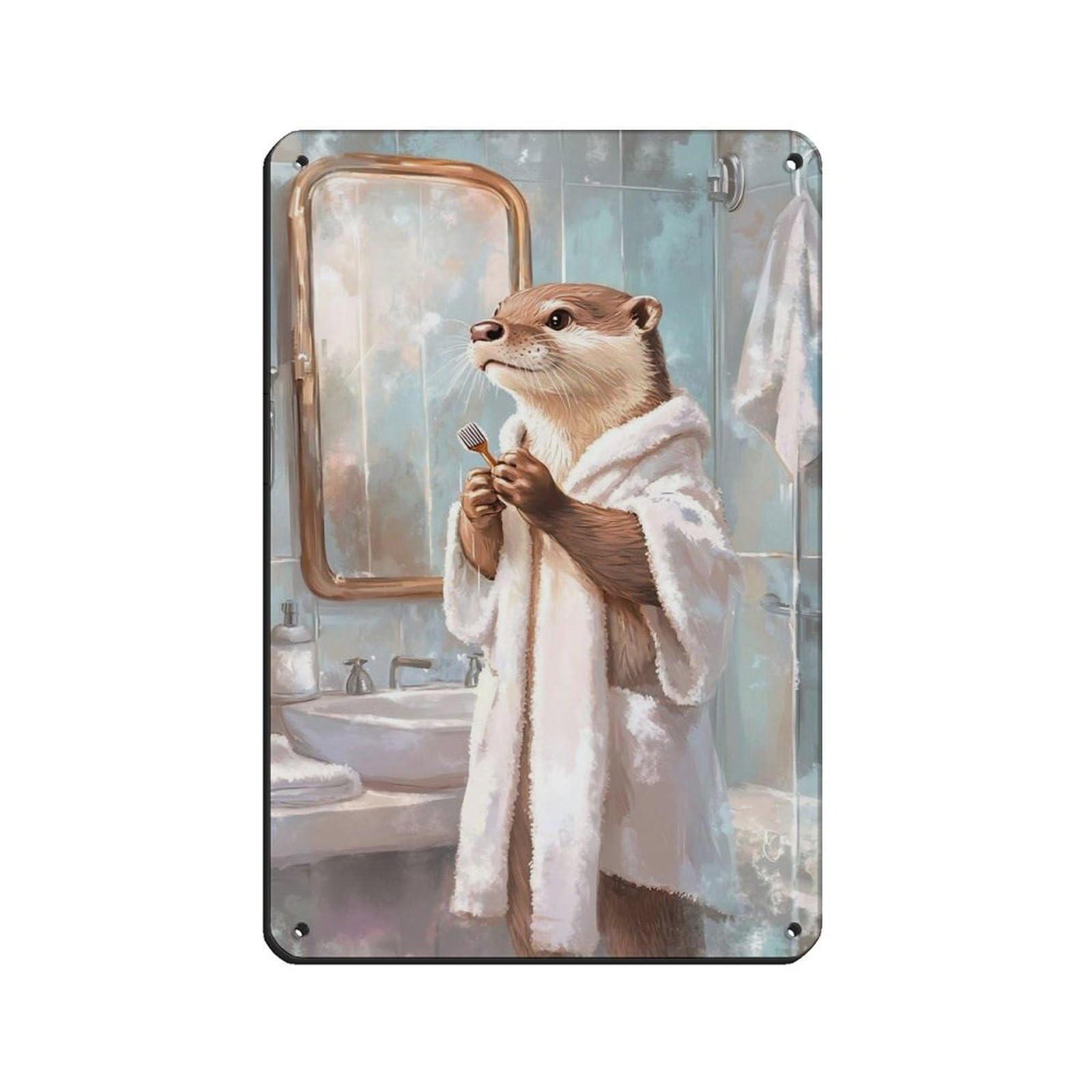 Lxwnze 20L X 30W Cm Otter Bathroom,Funny Bathroom Tin Sign Vintage Metal Pub Club Cafe Bar Home Wall Art Decoration Poster Retro 8X12inch(20X30cm)
