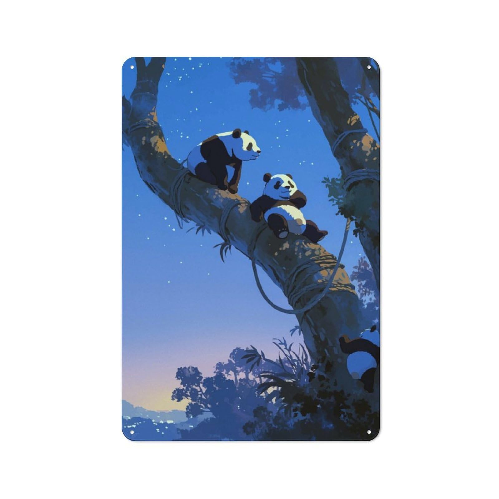 Junmoney Three Pandas In Trees Metal Wall Sign 30X20cm Featuring For Home Bar Wall, Suited To Bar Sign Collectors