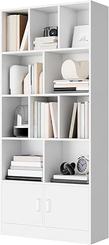 Miniatura 8 de Cozy Castle Estantería abierta de 4 niveles, estantería de 69.7 pulgadas de alto con 10 cubos y 2 puertas, moderno organizador de almacenamiento de