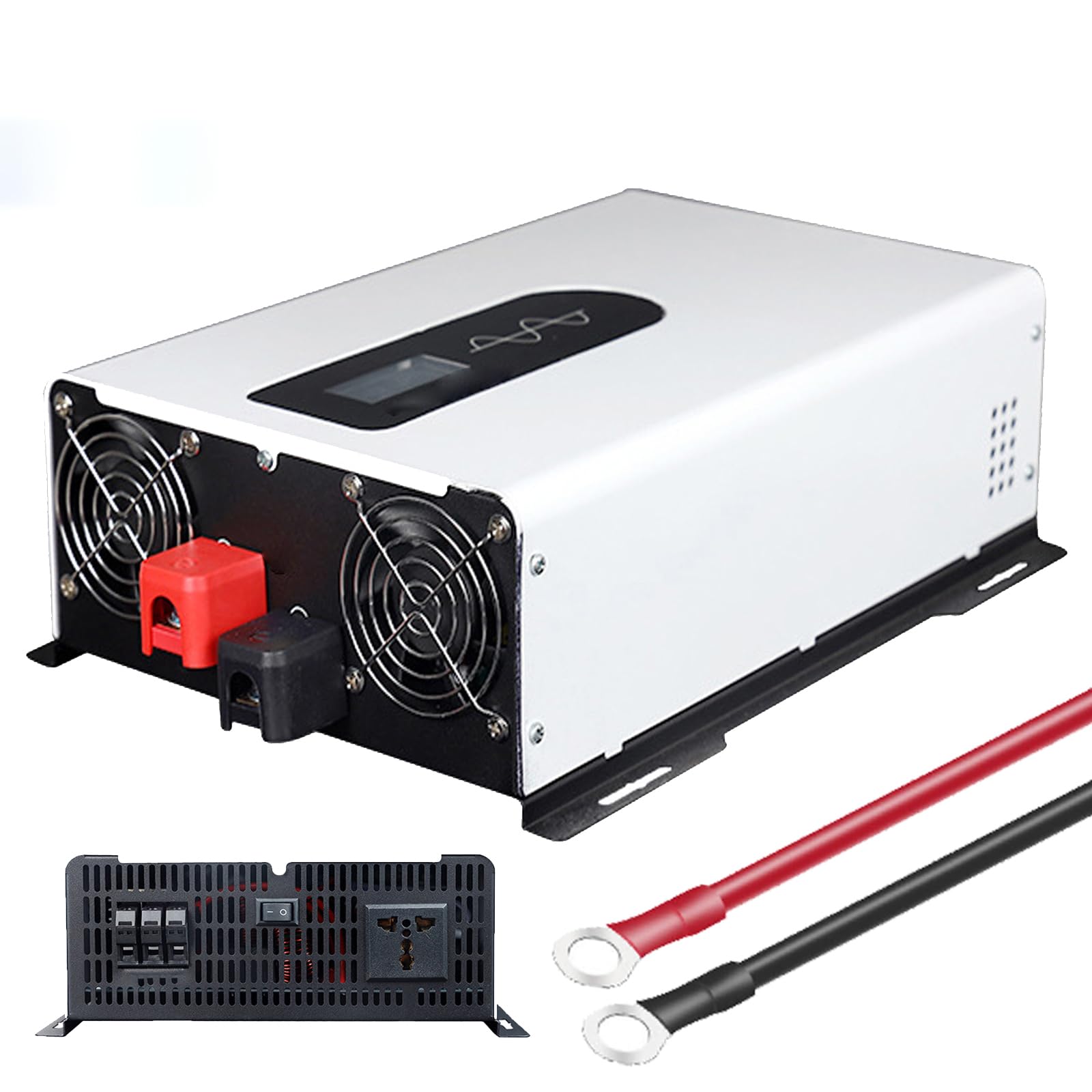 Onduleur pur sinus 24V 1000W à 6000W avec double prise et écran LCD