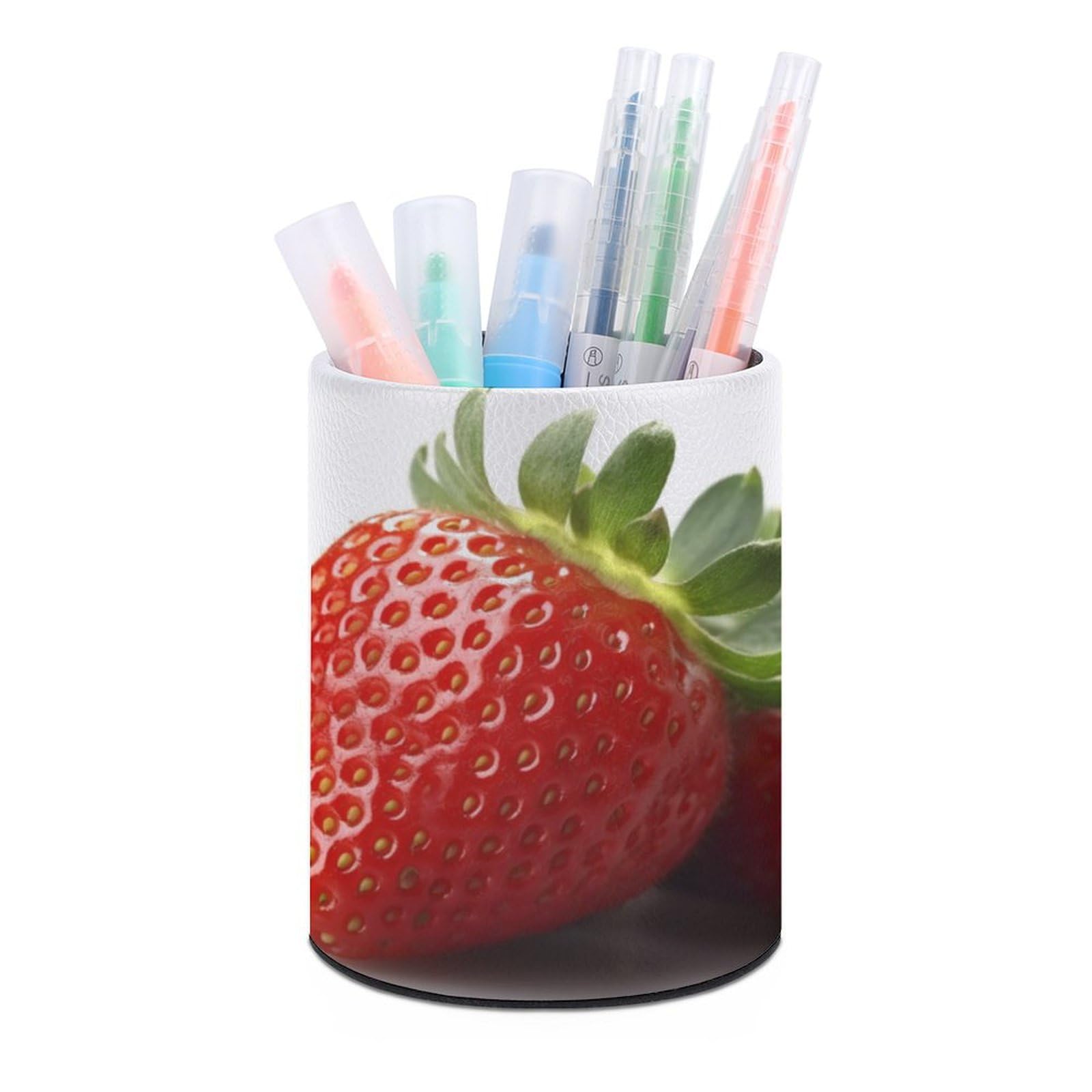 JTREHY Round Pen Holder,Fruit Strawberry Printed Makeup Brush Storage Box Desktop Stationery Storage Cup Office Accessories Storage Box Pencil Storage Box for Home Office Dressing Table