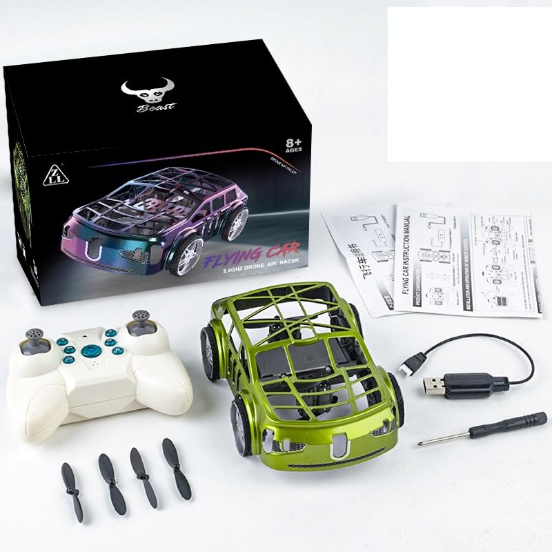 Jack Royal 2-in-1 Land & Air RC Flying Car Toy, 2.4G Remote Control Drone Car with One-Key Takeoff & Landing, Dual Mode RC Vehicle for Kids Boys Girls - Multicolor (Green)-image-30