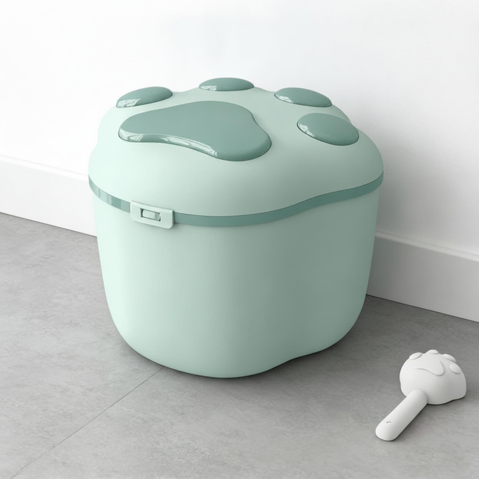 Caja para Guardar Croquetas con Tapa Elevada Patrón Pata y Cierre Seguro con Compartimento Antihumedad Integrado Incluye para Porciones Acuado para Uso Diario en Cocina y,