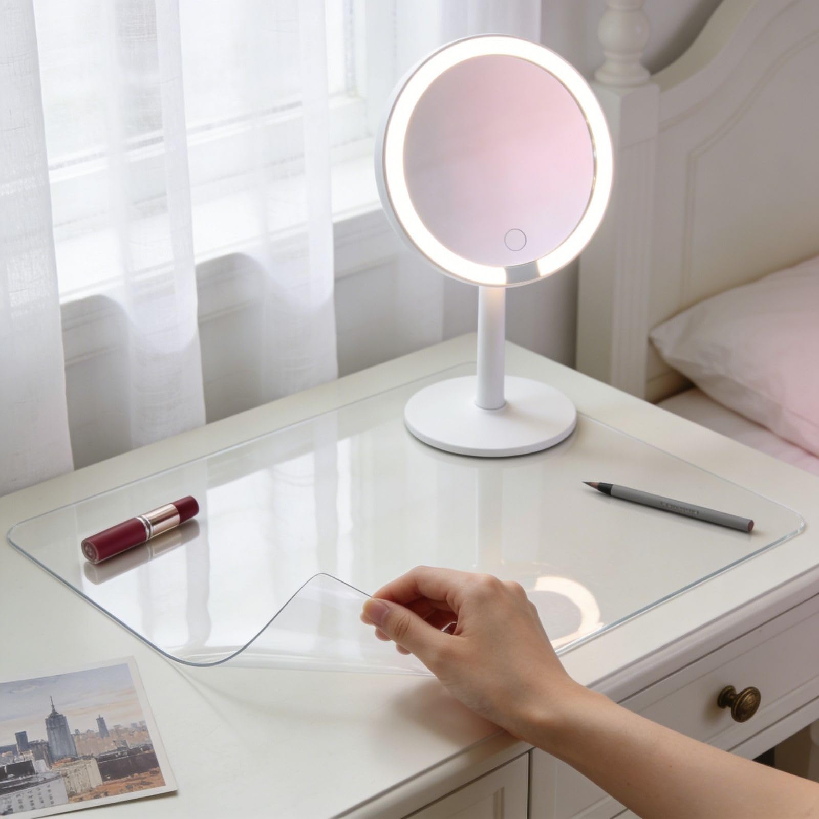 Clear Table Mat for Bedroom Dresser, Clear Desk Mat, Table Cover Protector for TV Stand，1.5mm Easy to Clean Desk Pad，Waterproof and Oilproof Vanity Accessories, for Home and Office(110cm x 180cm)