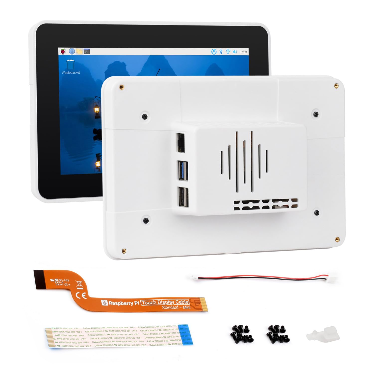 Waveshare Official Pi 7inch Raspberry Pi Touch Display 2 With White Case, 720 x 1280, IPS, DSI Interface, 5-Point Touch