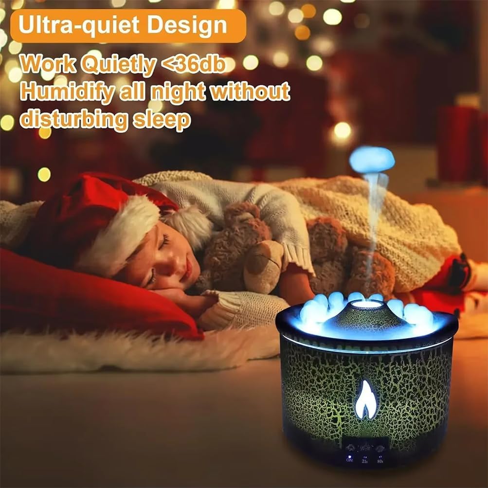 Diffusore umidificatore con telecomando, capacità 360 ml, modalità fiamma/meduse, luce notturna e spegnimento automatico senza acqua, timer, aromaterapia per casa e camera da letto