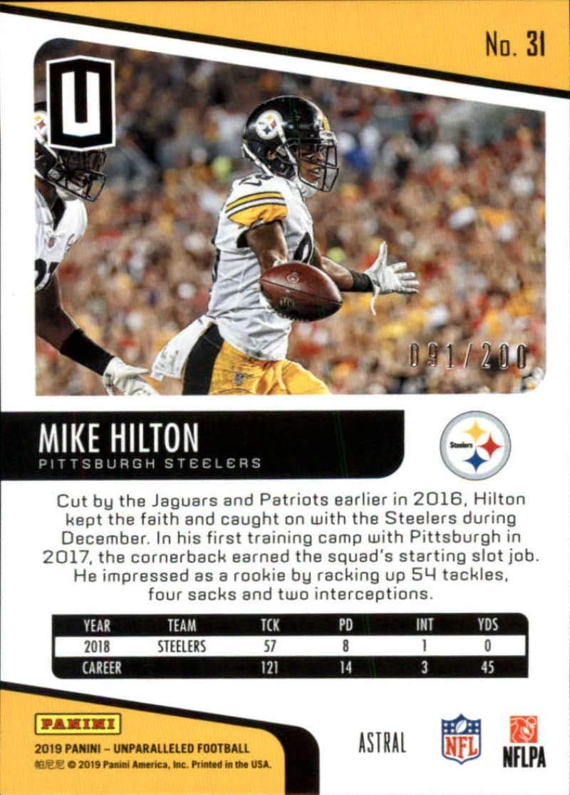 2019 Unparalleled Football Astral #31 Mike Hilton S200 Pittsburgh Steelers Official Panini Trading Card