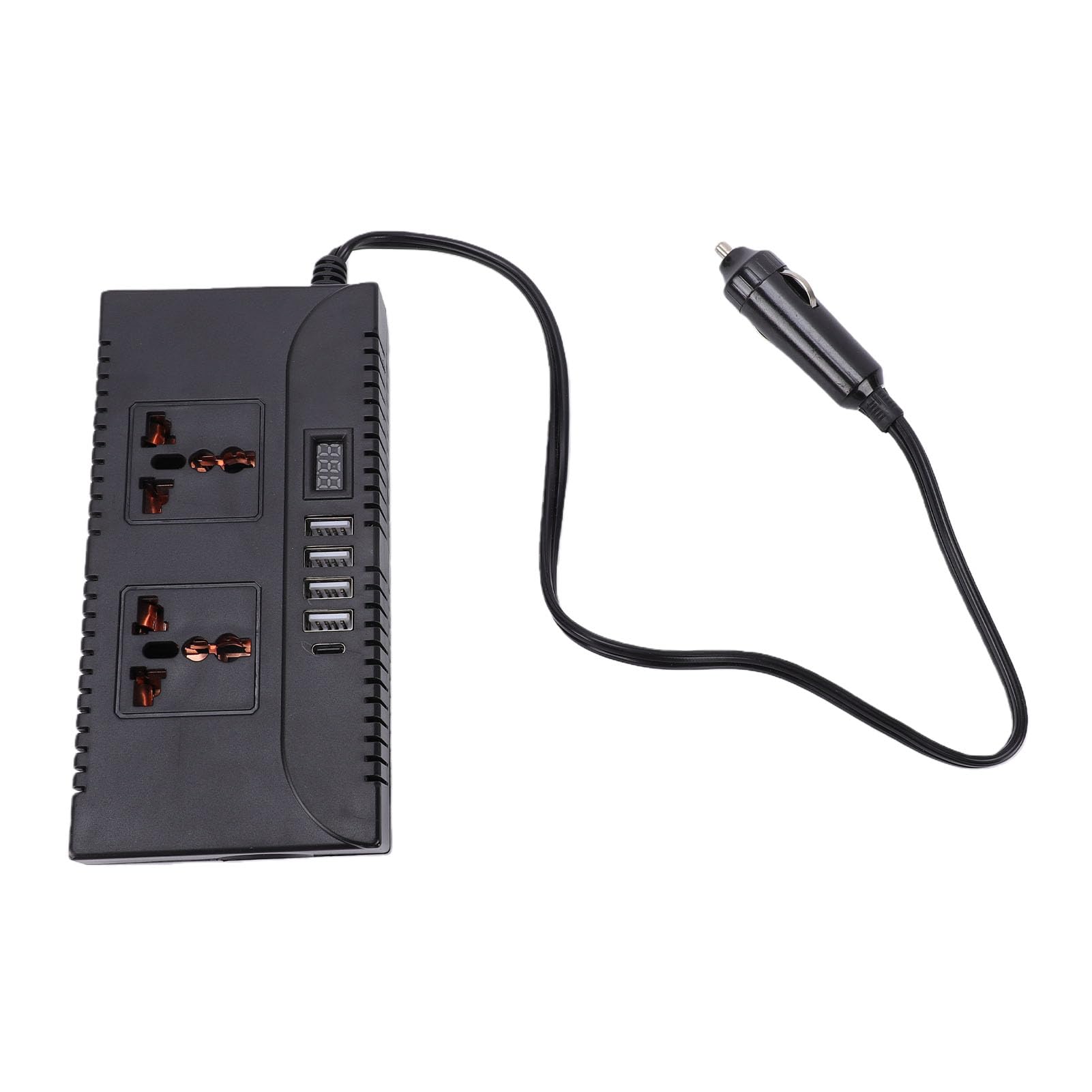 Inwerter samochodowy 300 W, przenośny adapter wtyczki samochodowej, konwerter gniazd z 4 portami USB i typu C, do samochodów, podróży, laptopów, telefonów