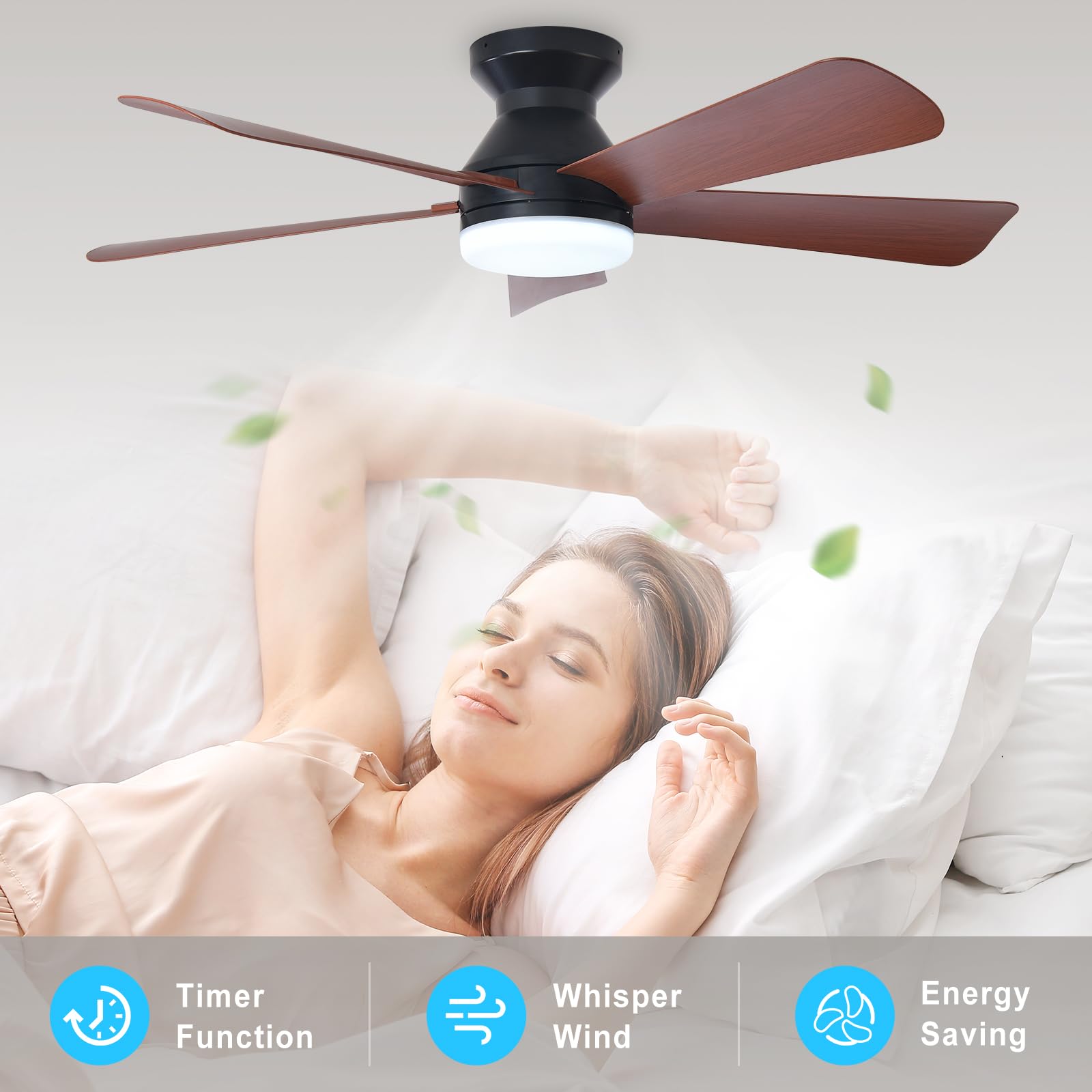 Depuley Plafondventilator 42 inch met lampjes: plafondventilator met afstandsbediening - omkeerbare inbouwventilator - kleine dimbare plafondventilator voor de slaapkamer, walnoot