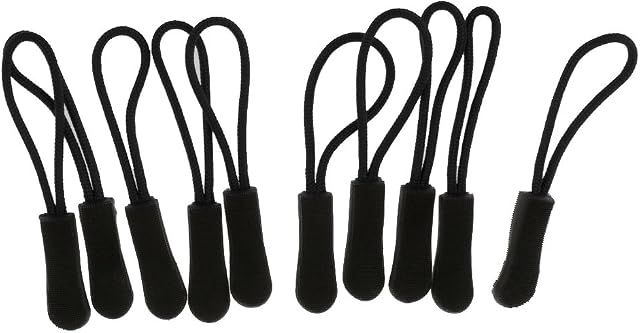 KESOTO 10 Pack Nylon Cord Zipper Pulls with Rubber Non-Slip Gripper for Backpacks, Jackets, Luggage, Purses and Handbags Black