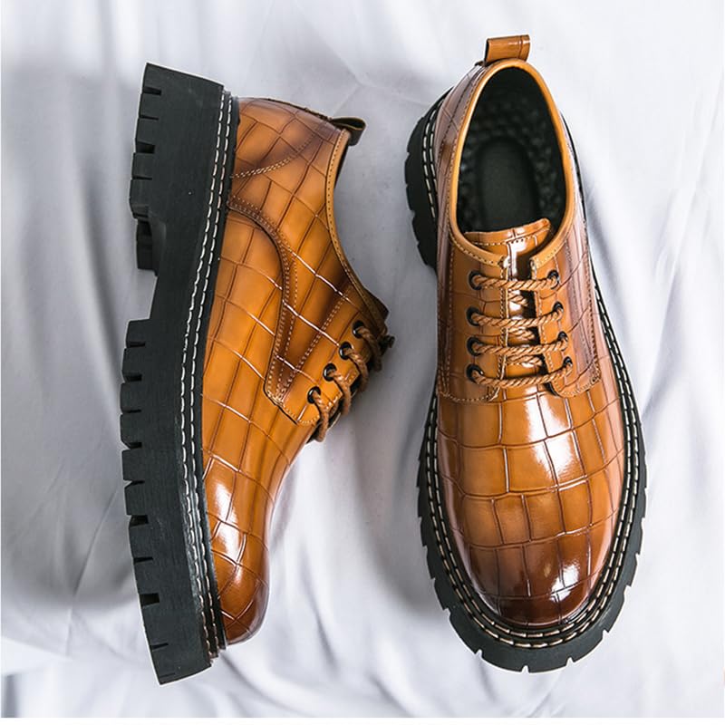 Men's Patent Leather Platform Loafers Luxury Alligator Printed Round Toe Lug Sole Lace-up Dress Shoes for Business Party Wedding Prom3