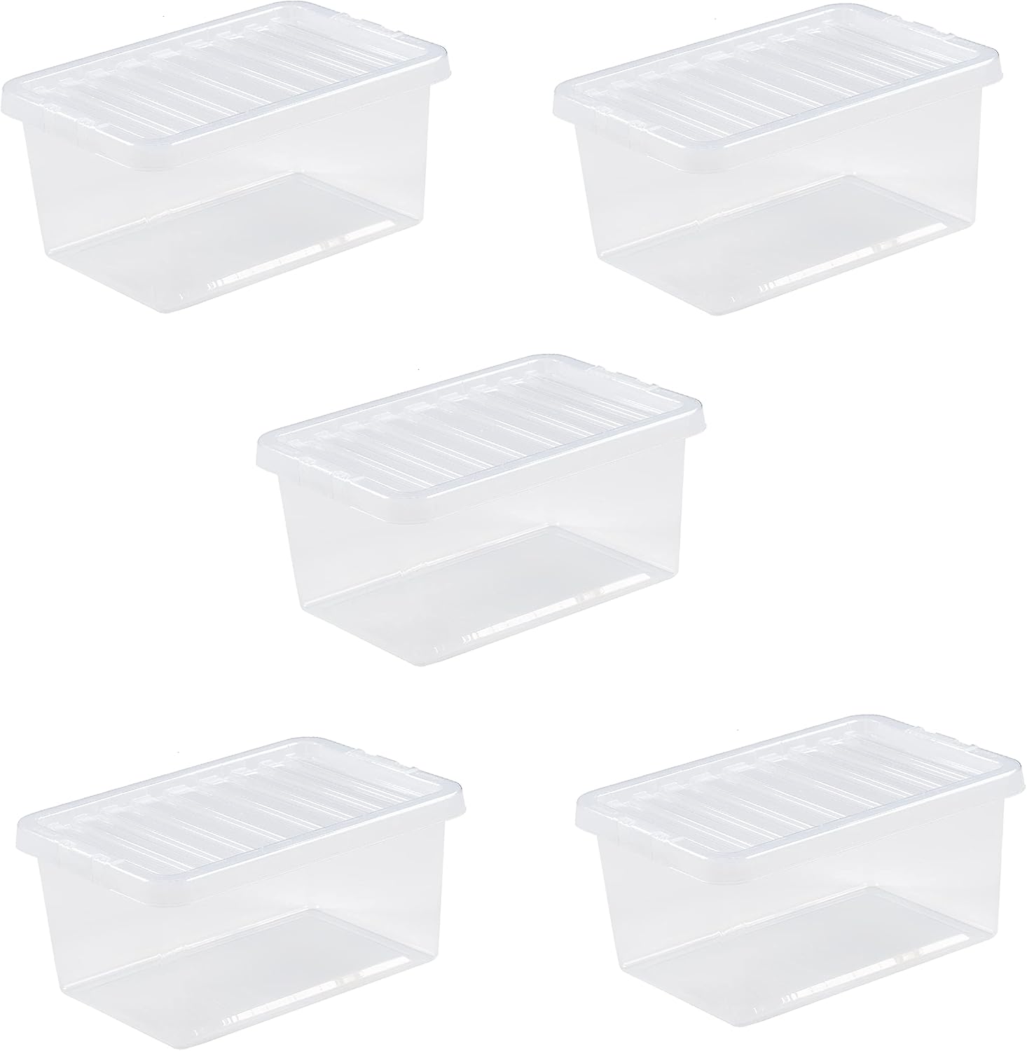 Plastic Storage Boxes Crystal Clear 11L Box & Lid Home Office Stackable Nestable Pack of 5