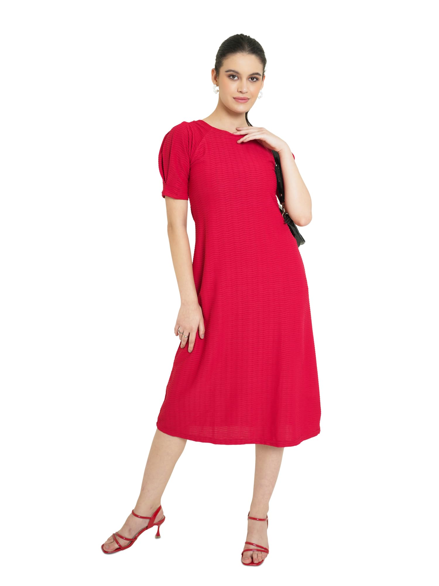 Purvaja Womens A-Line Below Knee Length Dress (Yuvi-011-013) (In, Alpha, L, Red)