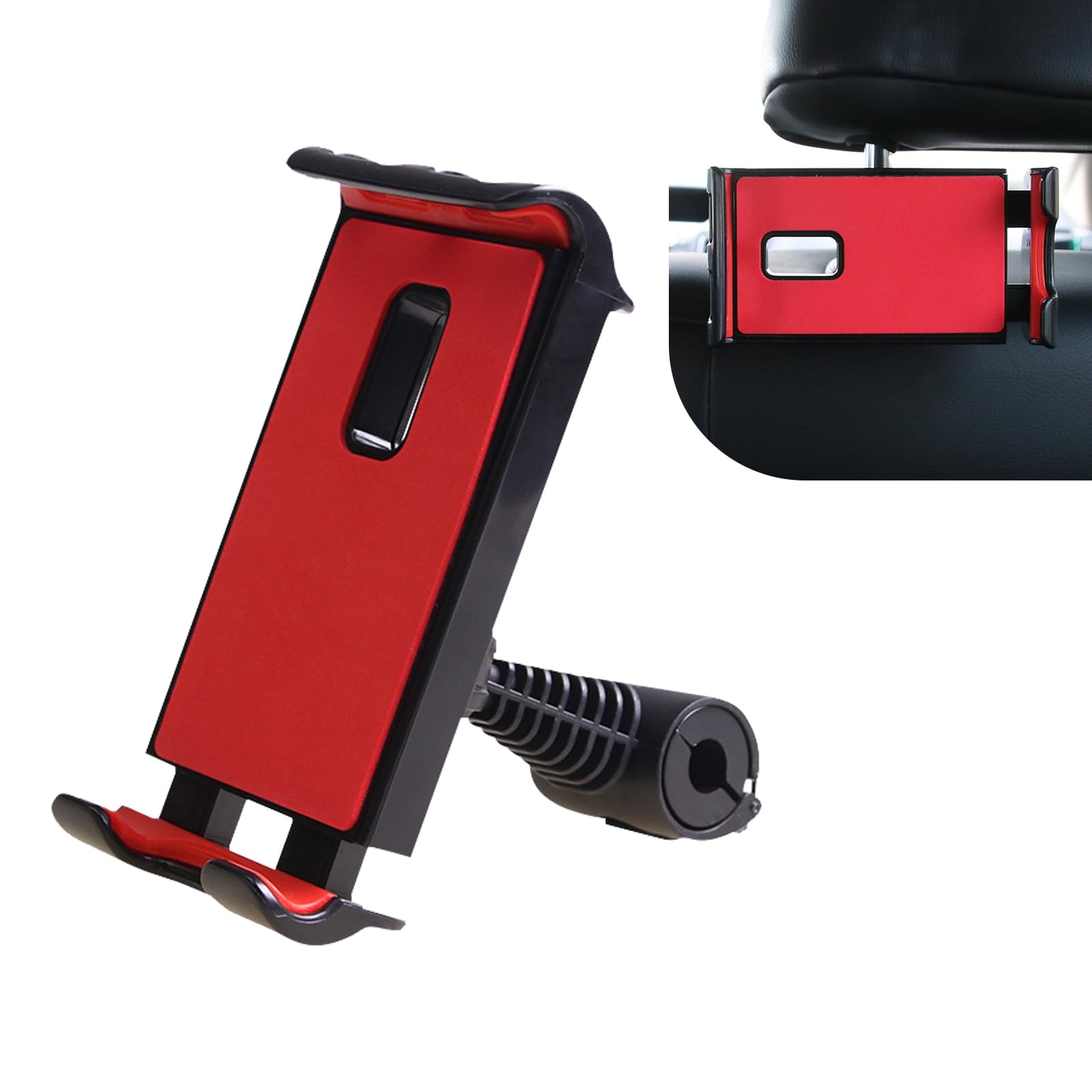 Flygun 1 PC Car Headrest Tablet Holder for 4In to 11In iPad, 4.52In x 4.92In 360 Degree Rotation Waterproof ABS Cellphone Mount, Universal Snap-on Automotive Phone Headrest Holder (Red)