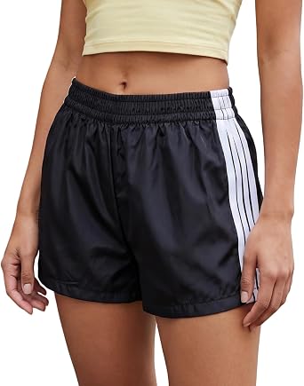 Mxiqqpltky Baggy Athletic Shorts for Women Low Waist Y2k Striped Side Basketball Shorts Wide Leg Casual Workout Sweat Shorts