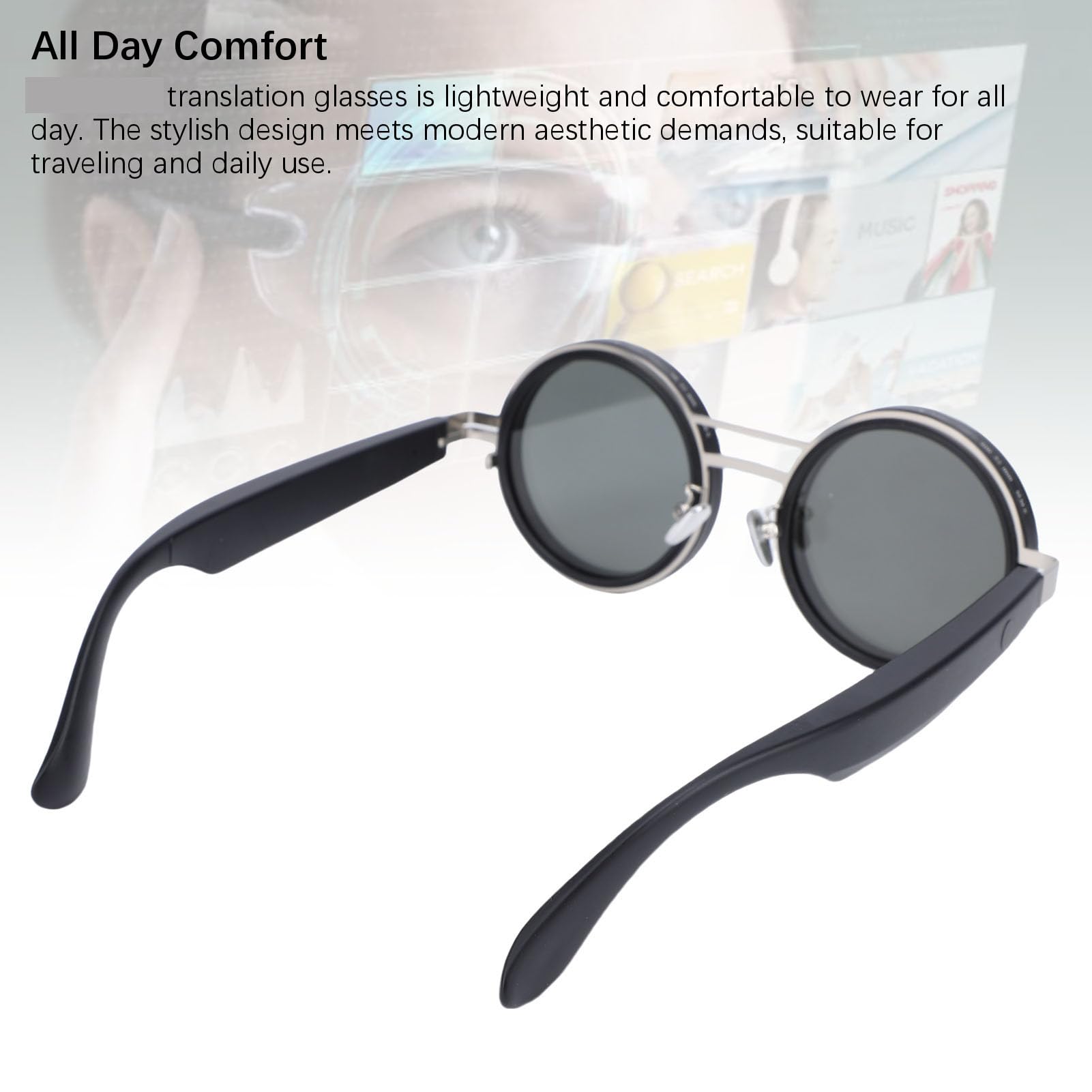 Jectse Lunettes Intelligentes AI, Lunettes de Soleil Polarisées Bluetooth, Teinte Réglable, Traduction AI, Prise en Charge Multilingue, Confort Toute la Journée, pour la Conduite,