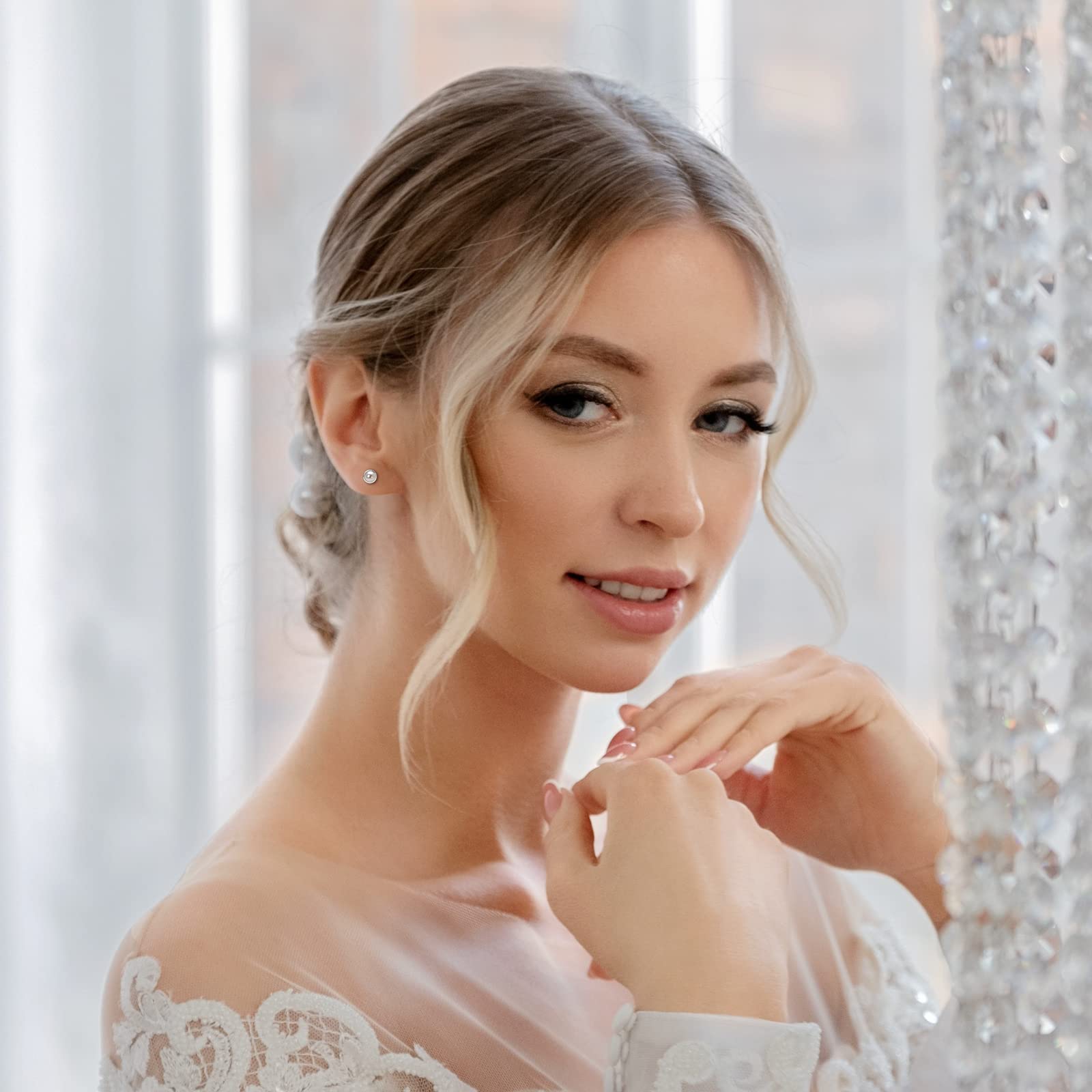 Aretes de perlas para mujer, chapados en oro de 18 quilates, seleccionados a mano, perlas cultivadas de agua dulce AAAA, hipoalergénicos, aretes de boda, regalo de joyería para ella, Plata 6