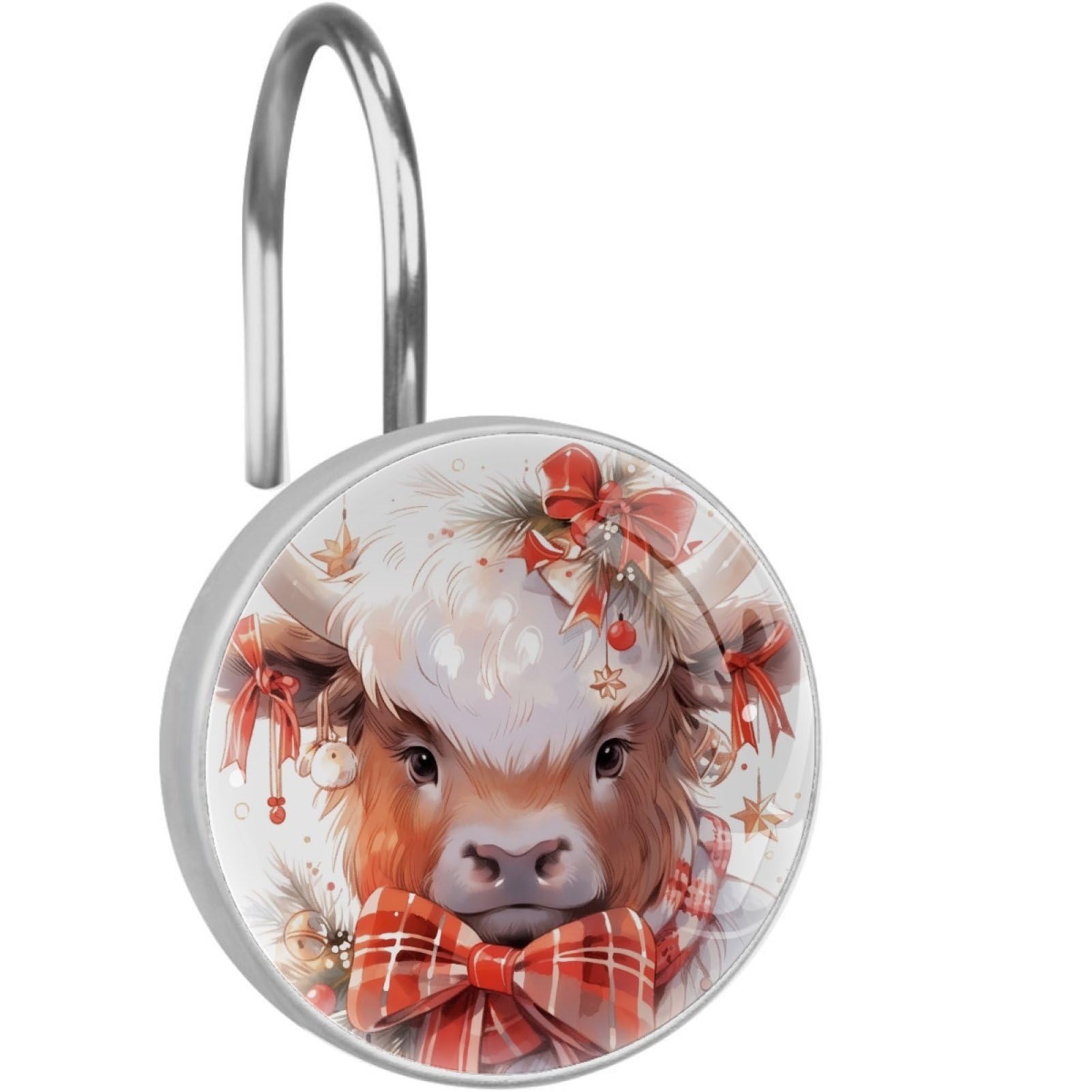 VAPOKF Decorative Shower Curtain Hook: Christmas Highland Cattle Rustproof Stainless Steel Shower Curtain Ring for Bathroom - Shower Curtain Hook & Hangers - Set of 12