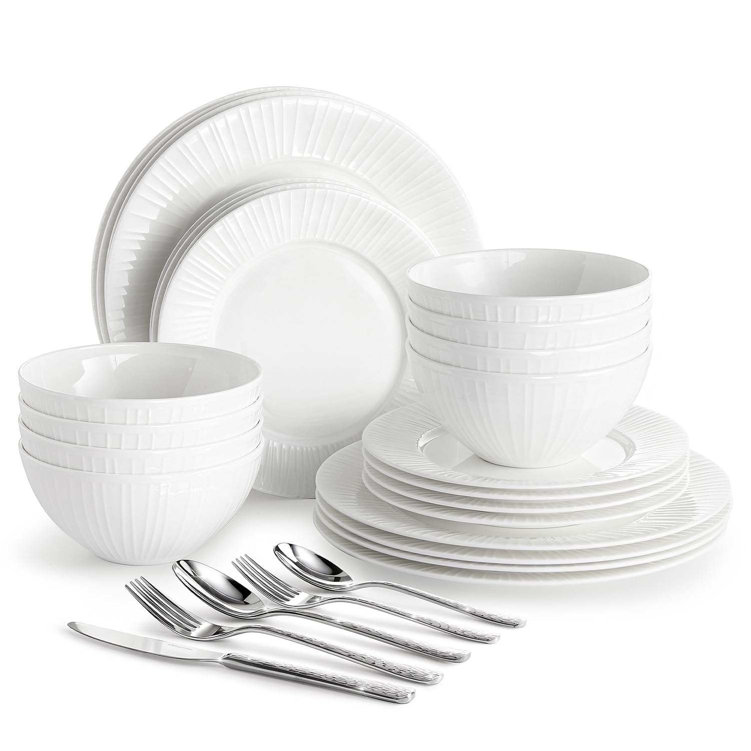 KINGSTONE 24-Piece Bone China Dinnerware Set with 40-Piece flatware