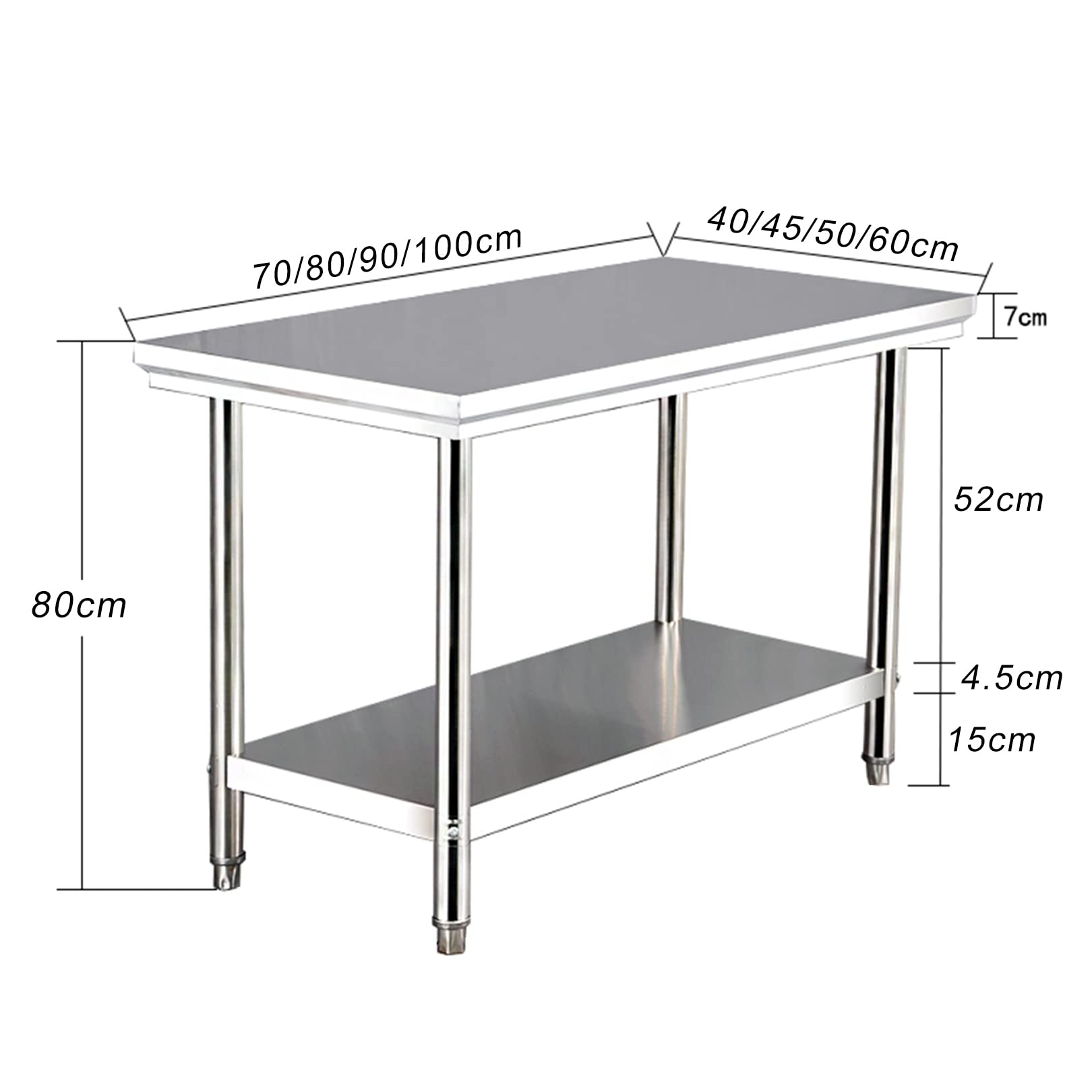 Mesa de Catering de Cocina de Acero Inoxidable Estación de Trabajo Pesada Mesa de preparación de Alimentos para el hogar Comercial, fácil de Limpiar