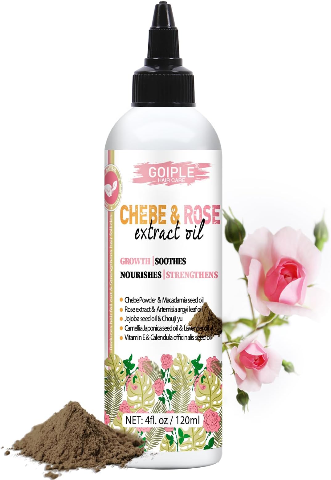 4 FL OZ Chebe & Rose Hair Oil for Hair Growth, Chebe & Rose Extract Oil