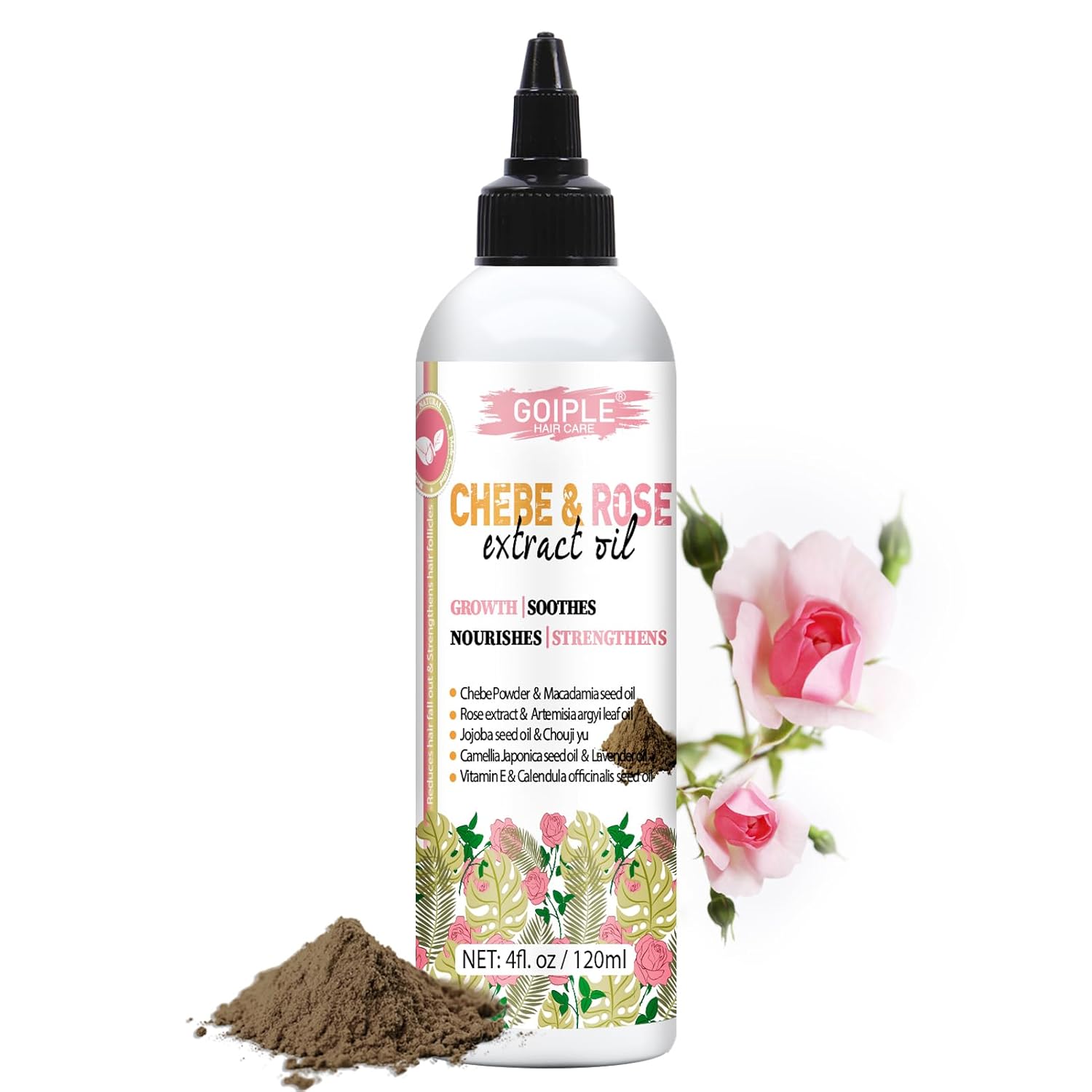 Chebe & Rose Hair Oil for Hair Growth, Chebe & Rose Extract Oil Moisturizer for Scalp, African Chebe Powder for Hair Growth Stronger Thicker, Natural Chebe Hair Growth Oil for All Hair Types 4fl oz Chebe & Rose Hair Oil for Hair Growth, Chebe & Rose Extract Oil Moisturizer for Scalp, African Chebe Powder for Hair Growth Stronger Thicker, Natural Chebe Hair Growth Oil for All Hair Types 4fl oz