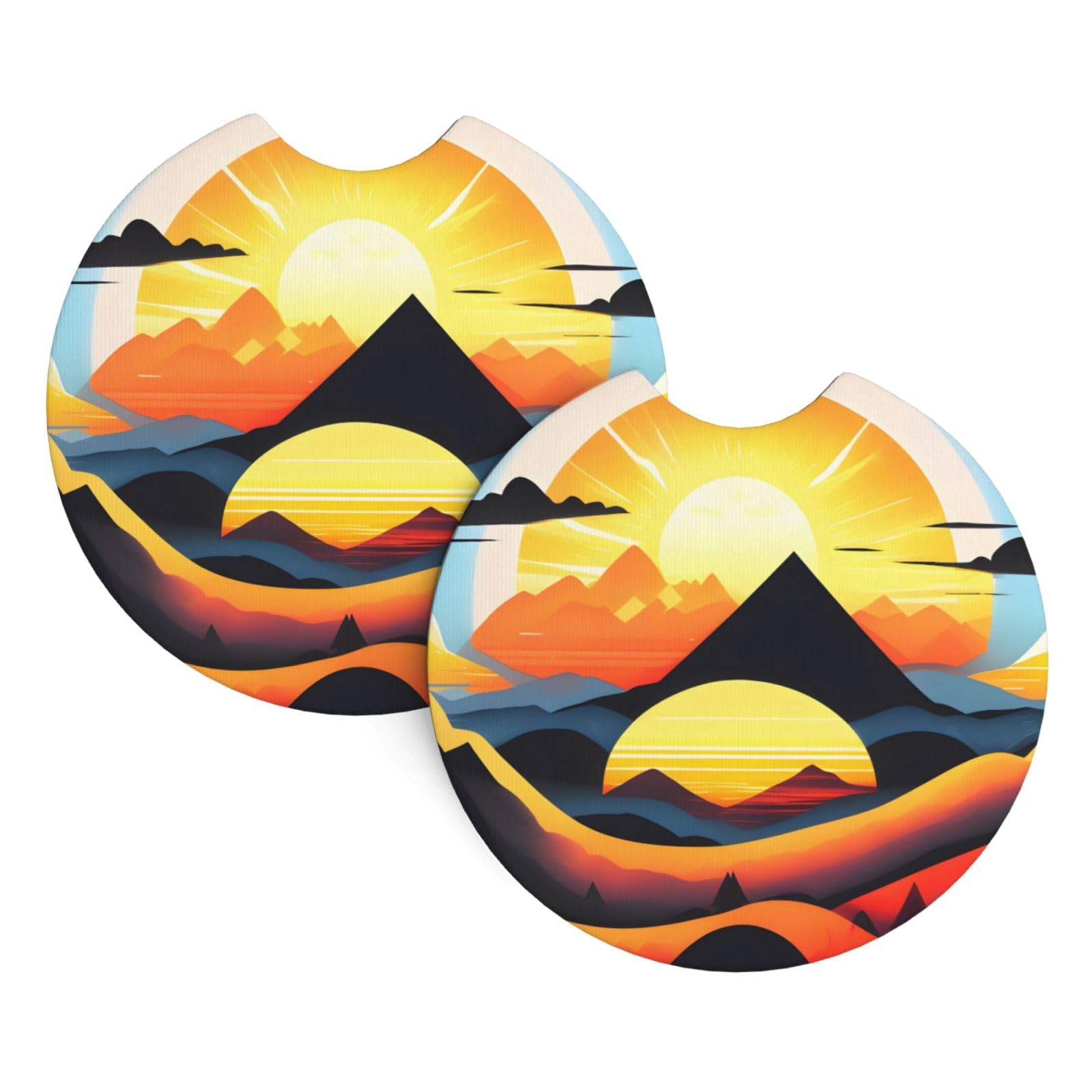 Sunrise Mountain Car Interior Cup Holder Pad 2 PCS Car Coasters Scratch-resistant Odorless for Most Cars