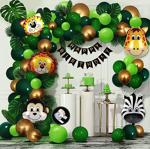 Image of MOOKE Jungle Theme Birthday Decoration Kit- 37 Pcs Combo Balloon, Bunting for Kids | Animal Theme Birthday Party Decorations | Jungle Safari Theme Birthday Decoration