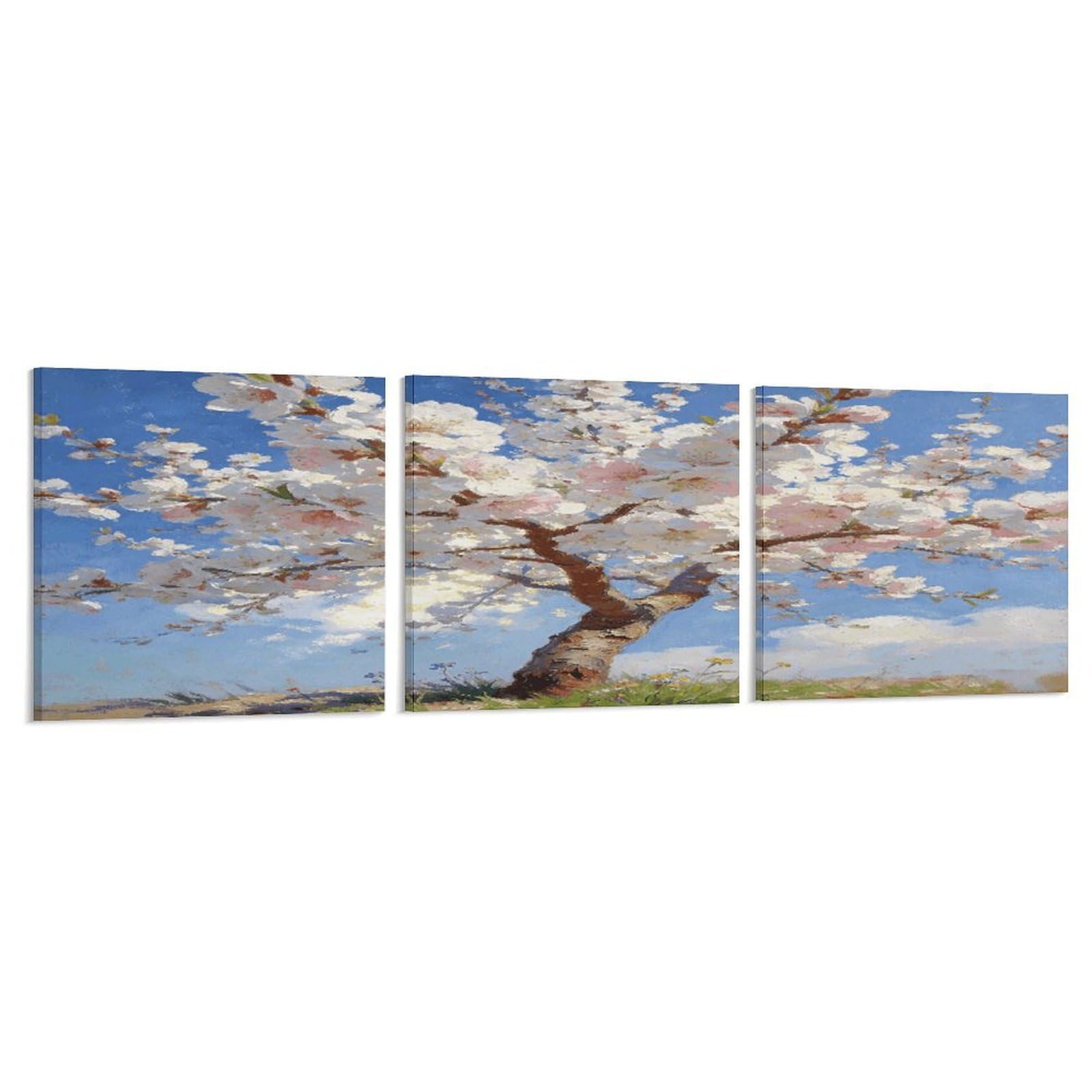 Khauerbc Style Set Of 3 Blossoming Almond Tree Wall Art，Paintings Artwork For Living Room, Hallway, Bedroom, Office Wall Decor For Living Room, Hallway, Bedroom, Office Paintings Artwork 8X8 Inch