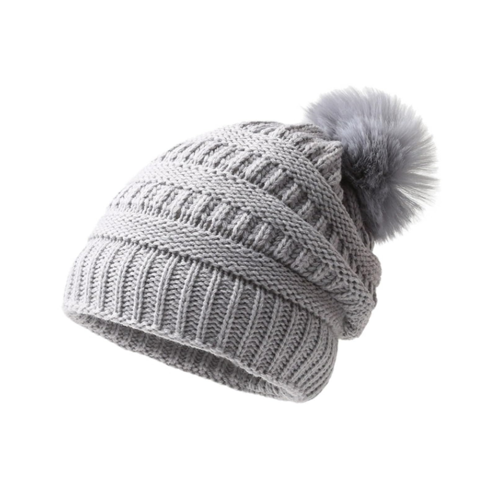 Caldo Berretto Morbido Cappello Largo E Grosso Lavorato A Maglia con Pompon in Pelliccia Sintetica, Morbido Caldo Berretto da Sci Invernale Sport all'Aria